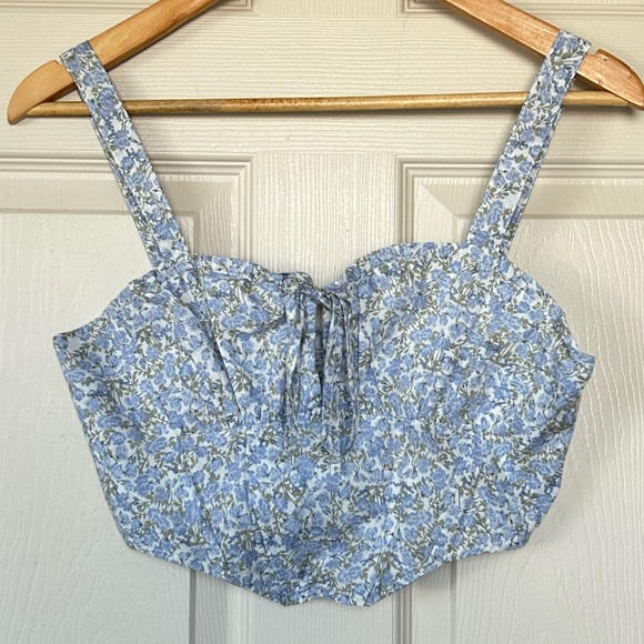 Garage Blue Floral April Poplin Bustier Corset Tank - Picture 1 of 9